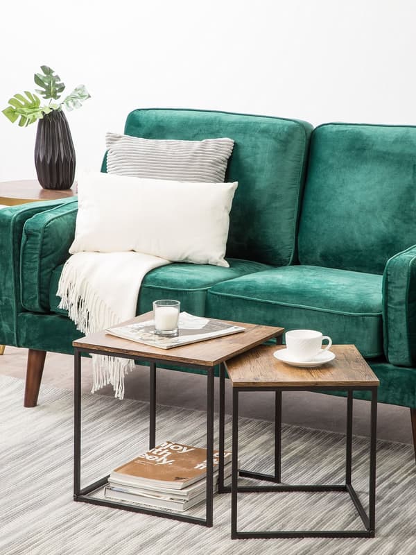 Sivupöytä tumma puu MDF metalli 2 kpl neliö moderni maalaismainen teollinen sohvapöytä