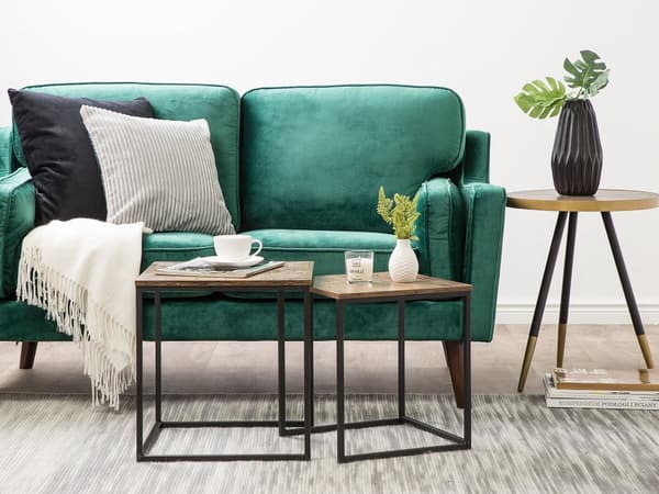 Sivupöytä tumma puu MDF metalli 2 kpl neliö moderni maalaismainen teollinen sohvapöytä