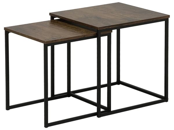 Sivupöytä tumma puu MDF metalli 2 kpl neliö moderni maalaismainen teollinen sohvapöytä