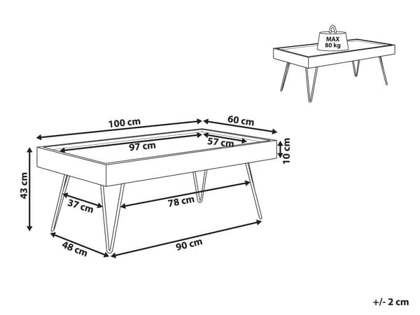 Sohvapöytä tumma puu MDF-levy metalli 100 x 60 x 43 cm suorakulmainen moderni industriaalinen tyyli