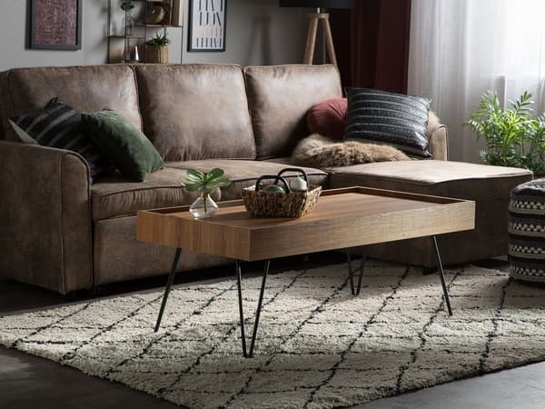 Sohvapöytä tumma puu MDF-levy metalli 100 x 60 x 43 cm suorakulmainen moderni industriaalinen tyyli