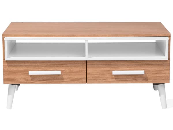 Soffbord Ljust trä Vit 100 x 60 cm 2 lådor Hyllor Skandinavisk stil