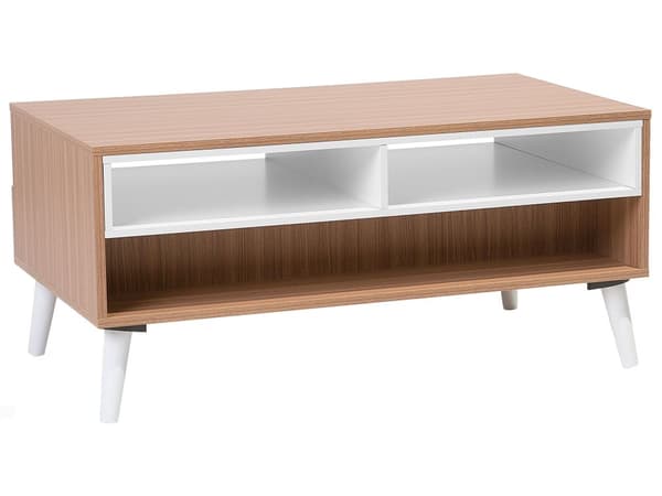 Soffbord Ljust trä Vit 100 x 60 cm 2 lådor Hyllor Skandinavisk stil