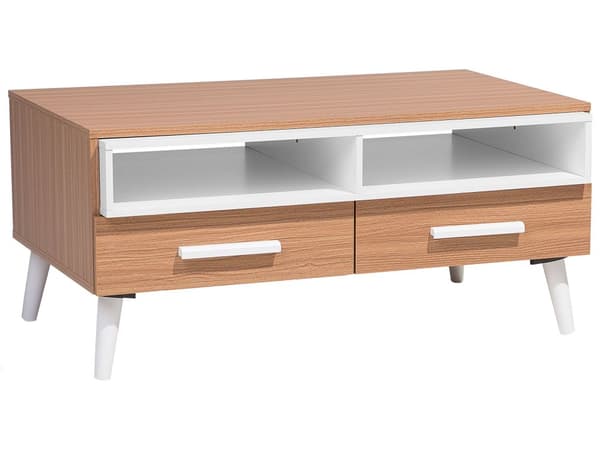 Soffbord Ljust trä Vit 100 x 60 cm 2 lådor Hyllor Skandinavisk stil