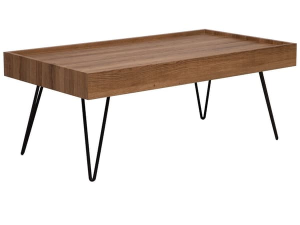 Soffbord Mörkt MDF-trä Brun 100 x 60 cm Metallben Rektangulär Skiva Industriell Modern Vardagsrum Kaffebord