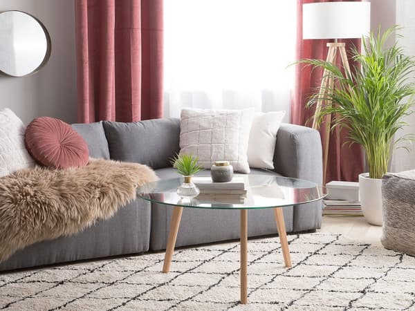 Sofabord Glasplade Træben 90 cm Rundt Moderne Stil
