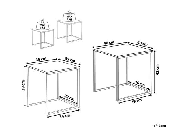 Sofaborde Mørkt Træ Sort Metal 39 / 42 cm Små Firkantede Sideborde Moderne Indskudsborde Industriel Stue Indretning Lille Hjørneborde Design