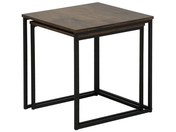 Sofaborde Mørkt Træ Sort Metal 39 / 42 cm Små Firkantede Sideborde Moderne Indskudsborde Industriel Stue Indretning Lille Hjørneborde Design