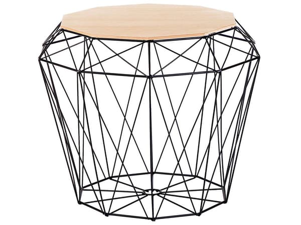 Sofabord lyst træ Metal Trådkurv med Opbevaringsplads Aftagelig Top ø 43 cm Industriel Stil