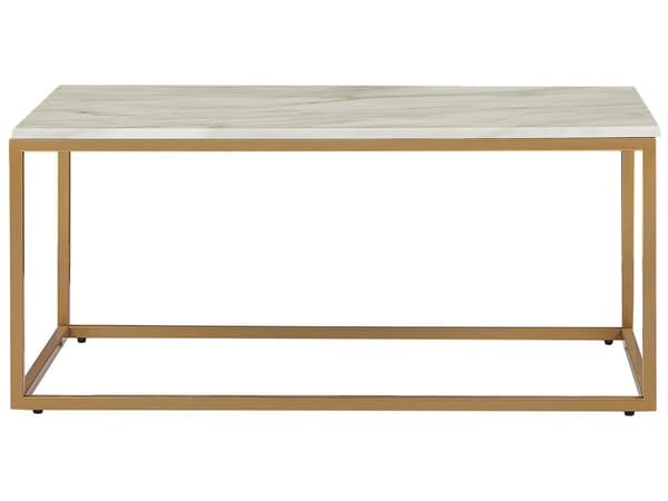 Sofabord Beige og Guld Metalstel 100 x 60 cm Dekorativ Aflangt Hjørnebord Marmor Effekt Bordplade til Stuen Glam Moderne stil Bolig Indretning