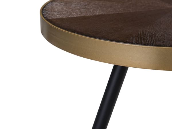 Sofabord Mørkt Træ ø 61 cm Rundt Bord med Gylden Ben til Sofa Stue Tilbehør