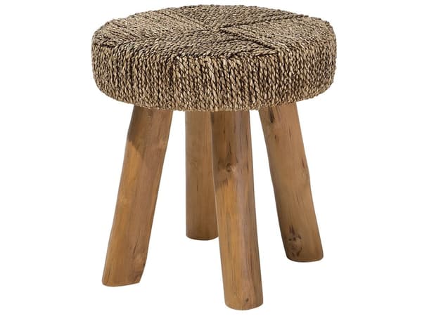 Sofabord Teaktræ Beige Plade Flettet 46 x 44 cm Rundt Boho Stil