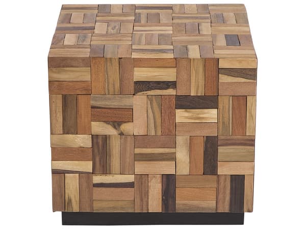 Sidebord Mørkt Teaktræ 45 x 45 x 40 cm Dekorativ Firkantet Kvadratisk Hjørnebord til Stue med Ternet Design Boho stil Indretning til Sofa