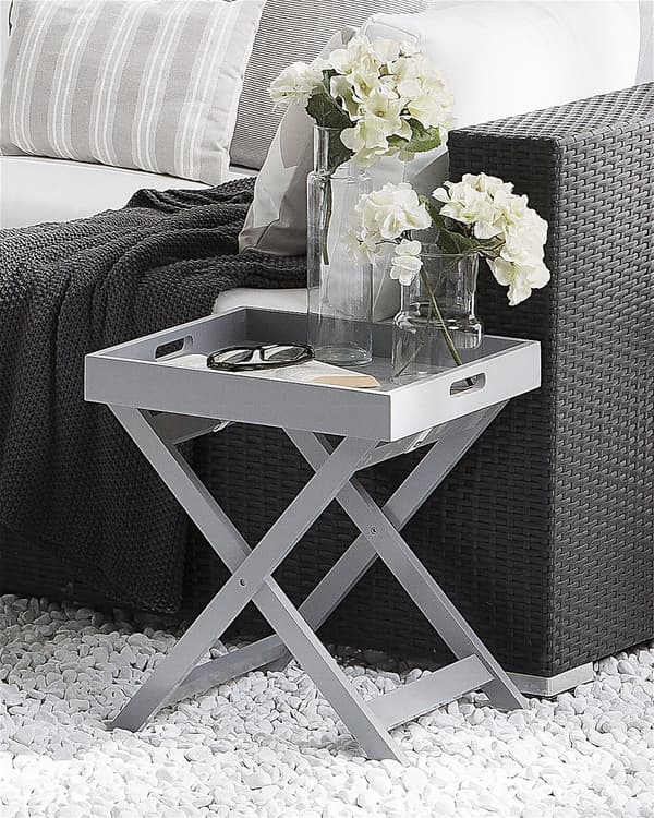 Bakkebord Grå Mat MDF 40 x 46 cm Firkantet Sidebord med Aftagelig Bakke Skandinavisk Lampebord Minimalistisk Design stil Stue Indretning
