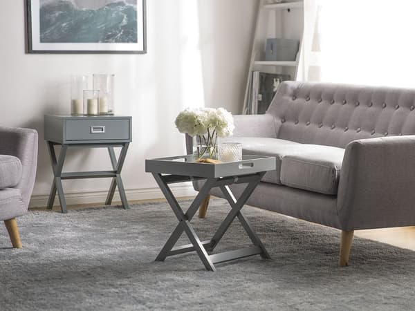 Bakkebord Grå Mat MDF 40 x 46 cm Firkantet Sidebord med Aftagelig Bakke Skandinavisk Lampebord Minimalistisk Design stil Stue Indretning