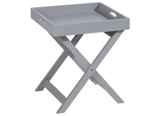 Bakkebord Grå Mat MDF 40 x 46 cm Firkantet Sidebord med Aftagelig Bakke Skandinavisk Lampebord Minimalistisk Design stil Stue Indretning
