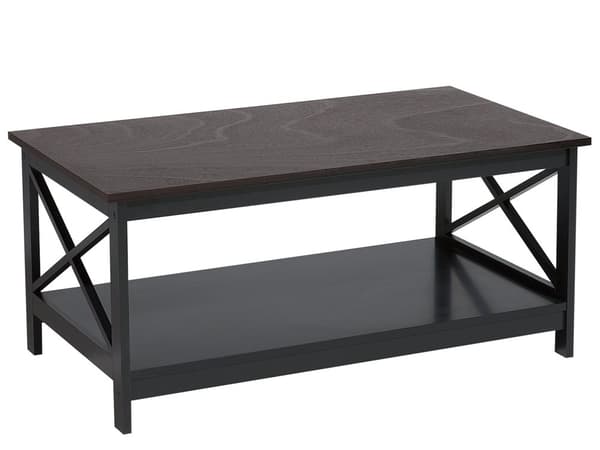 Sofabord Sort Mat og Mørkt Træ 100 x 55 cm Dekorativt Lang Lavt Rektangulær Bord med Hylde Moderne stil Design til Stuen Tilbehør Inspiration
