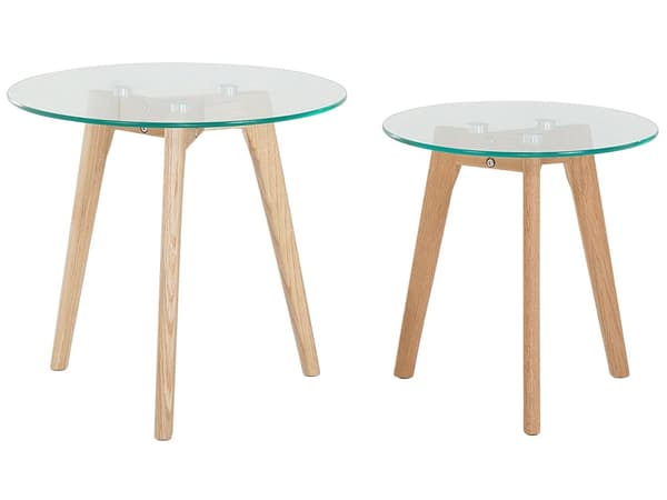 Sofaborde Lyst Træben og Glas Sæt runde ø 50 / 40 cm Dekorative Moderne Indskudsborde til Stuen Design Hjørneborde Tilbehør Inspiration