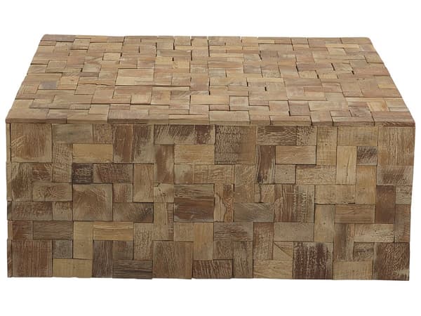 Sofabord Brunt Lyst Teaktræ 80 x 80 x 33 cm Dekorativ Hjørnebord med Ternet Design Multifunktionel til Stue Indretning Industrielt
