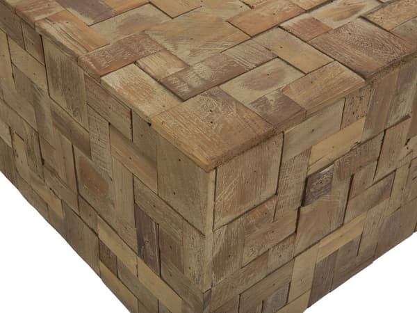Sofabord Brunt Lyst Teaktræ 80 x 80 x 33 cm Dekorativ Hjørnebord med Ternet Design Multifunktionel til Stue Indretning Industrielt