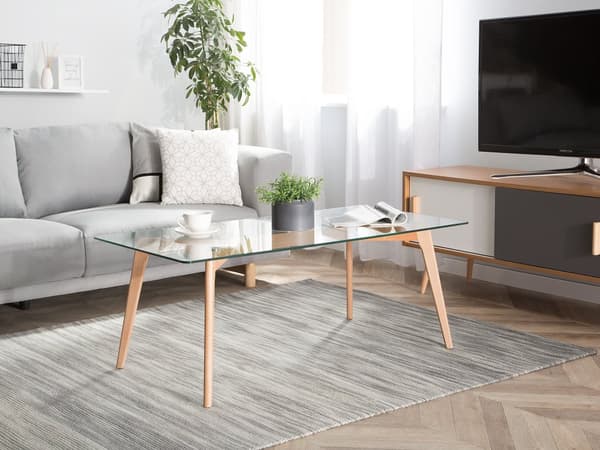 Spisebord Gennemsigtig Glasbordplade Klar Træben Rektangulær 120 x 60 cm Skandinavisk Minimalistisk Design
