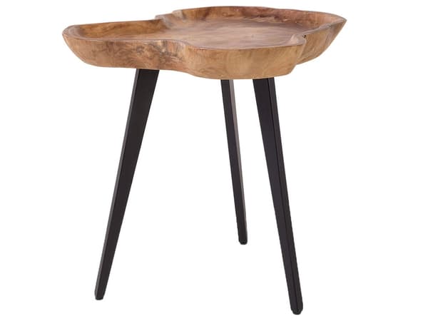 Sofabord Teak Træ Sorte Stålben Uregelmæssig form 51 x 60 cm Boho Stil