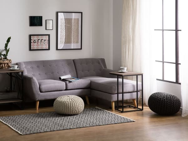Sofabord brungråt træ metalstel firkantet plade 61 x 40 cm industrielt