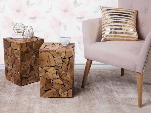 Sofabord Teaktræ Naturfarve 45 x 30 cm Terninger Boho Stil