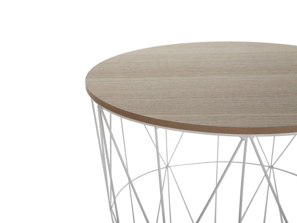 Sofabord med Opbevaring Bordplade Lyst Træ Hvid Metalbund ø 40 cm Skandinavisk Stil