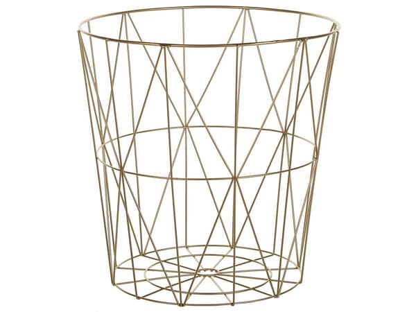 Sidobord Ljust Trä Guld Metall Avtagbar Skiva Förvaring Trådkorg Geometrisk Glam
