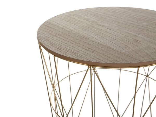 Sidobord Ljust Trä Guld Metall Avtagbar Skiva Förvaring Trådkorg Geometrisk Glam