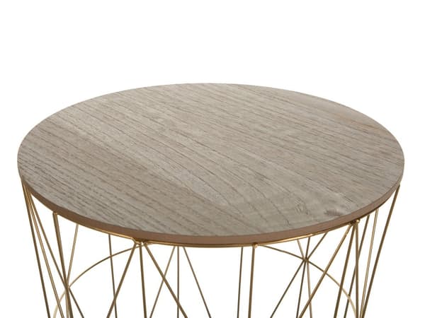 Sidobord Ljust Trä Guld Metall Avtagbar Skiva Förvaring Trådkorg Geometrisk Glam