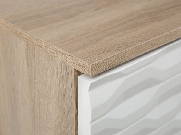 Sofabord lyst træ hvidt geometrisk mønster 46 x 120 cm skuffe hylde moderne