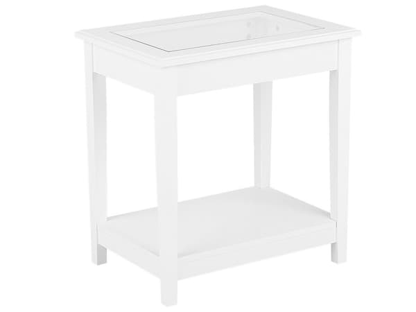 Yöpöytä valkoinen MDF-levy karkaistu lasitaso 57 x 40 x 60 cm hyllyllä suorakulmainen yöpöytä moderni