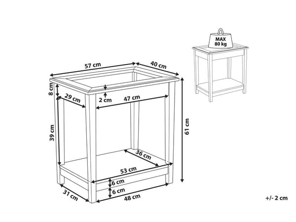 Hvid Glasbordplade 57 x 40 cm med Hylde Skandinavisk Stil