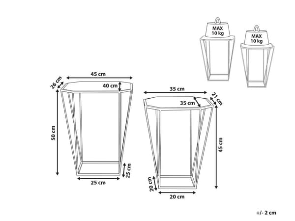Set med 2 sidobord Metall Guld Bas Glas Speglad Rund Top Dekorativ Glam