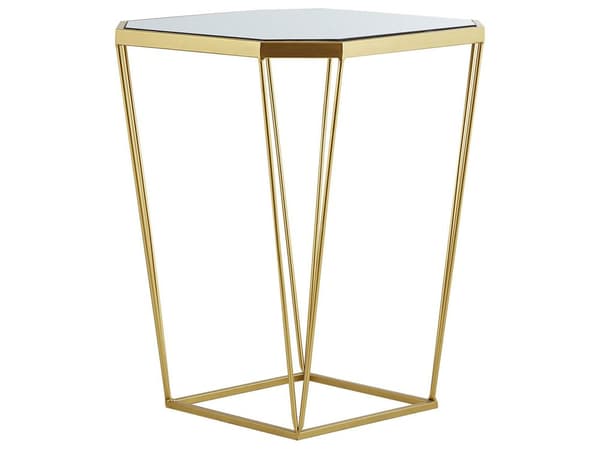 Set med 2 sidobord Metall Guld Bas Glas Speglad Rund Top Dekorativ Glam