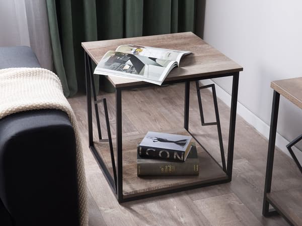 Sidebord Mørkt Træ Sort Metal 56 x 56 cm Moderne Rustik Industriel Design til Stue Tilbehør Hjørnebord Indretning Stuemøbel