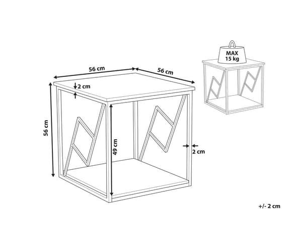 Sivupöytä tumma puu lastulevy mustat metallijalat 56 x 56 x 56 cm hyllyllä industriaalinen