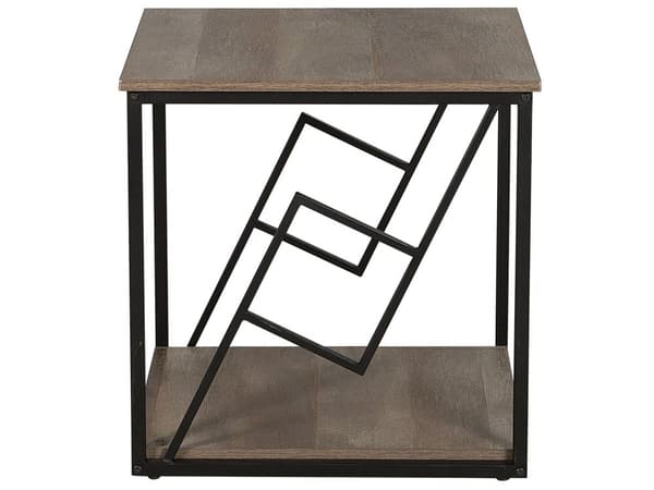 Sivupöytä tumma puu lastulevy mustat metallijalat 56 x 56 x 56 cm hyllyllä industriaalinen