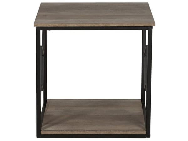 Sivupöytä tumma puu lastulevy mustat metallijalat 56 x 56 x 56 cm hyllyllä industriaalinen