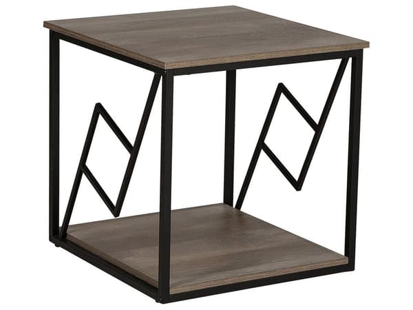 Sivupöytä tumma puu lastulevy mustat metallijalat 56 x 56 x 56 cm hyllyllä industriaalinen