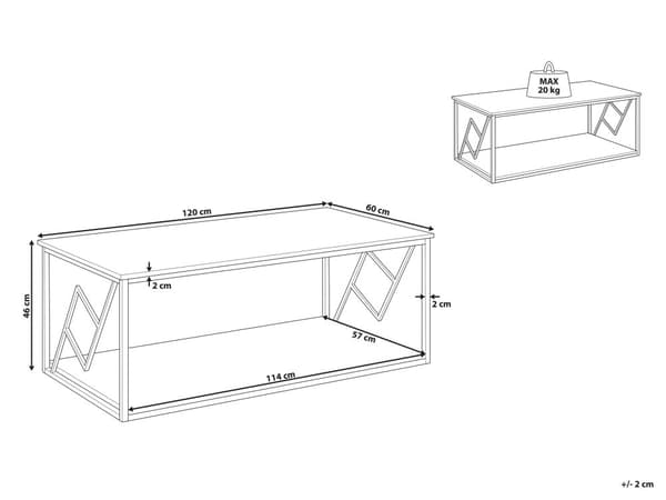 Sohvapöytä tumma puu lastulevy mustat metallijalat 120 x 60 x 46 cm hyllyllä industriaalinen