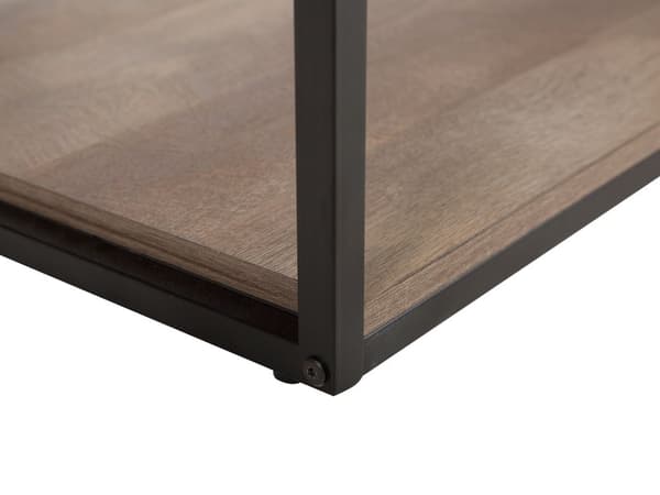 Sohvapöytä tumma puu lastulevy mustat metallijalat 120 x 60 x 46 cm hyllyllä industriaalinen