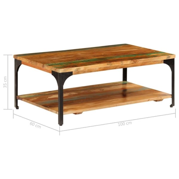vidaXL sofabord med hylde 100x60x35 cm massivt genbrugstræ
