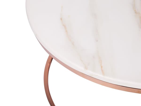 Sofabord Beige Kobber og Rustfrit Stål 43 x 70 cm Rund Sidebord med Marmor Effekt Glam stil Stue Indretning Design Minimalistisk Tilbehør
