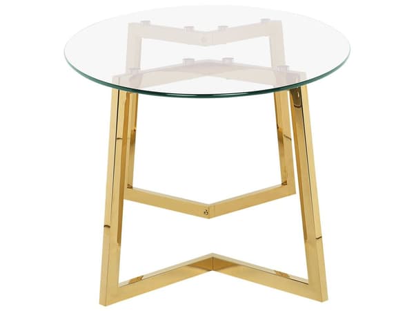 Sofabord Guld Stål med Hærdet Glas 45 x 60 cm Moderne Transparent Oval Hjørnebord til Stue Indretning Høj Kvalitet Inspiration