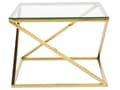 Miniatyrbillede 4 af 6: Sofabord til stuen guld gennemsigtig glasplade firkantet metal skinnende stel 60 x 60 x 45 cm glamourdesign