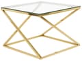 Miniatyrbillede 1 af 6: Sofabord til stuen guld gennemsigtig glasplade firkantet metal skinnende stel 60 x 60 x 45 cm glamourdesign