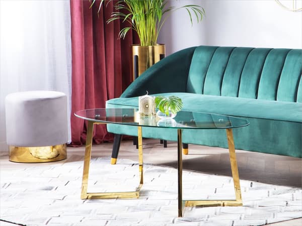 Soffbord Guld Transparent Metall Glas 120 x 60 cm Modern
